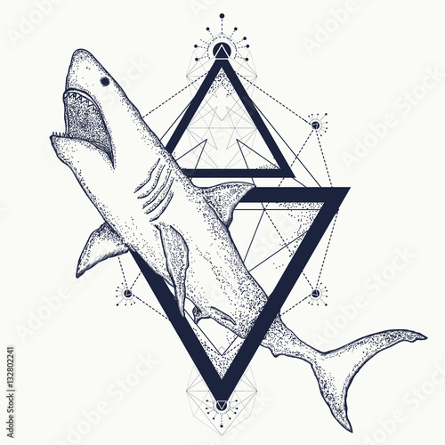 Shark tattoo geometric style. Tribal art