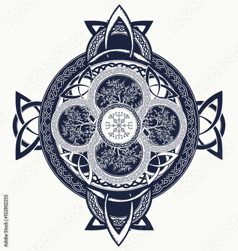 Celtic cross tattoo. Dragons and celtic tree of life