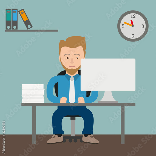 Cartoon Businessman Office