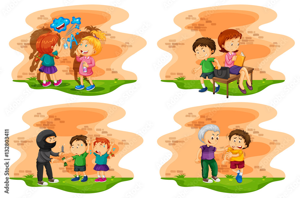 Different scenes of kids doing bad things Stock Vector | Adobe Stock