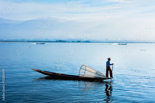  Traditional Burmese fisherman at Inle lake  Myanmar