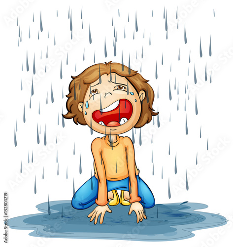 Boy crying in the rain
