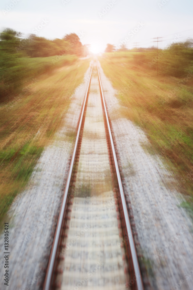 blurred of the railway close up at sunset blurred of the railway close up at sunset