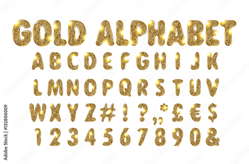 Golden alphabet on a white background Golden alphabet on a white background