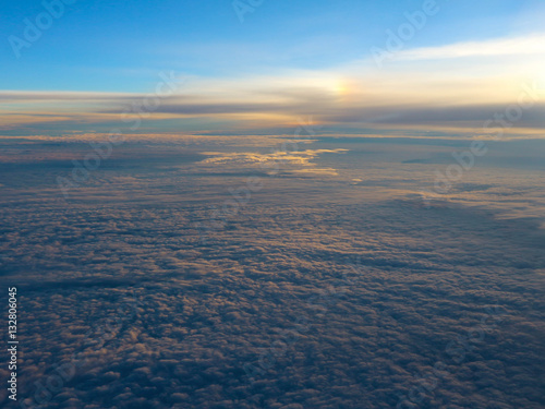 Beautiful photo from an airplane window. Sky and clouds