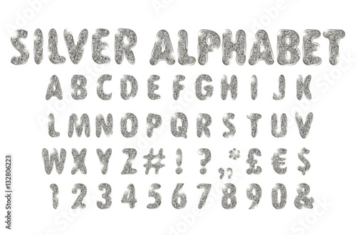 silver alphabet on a white background