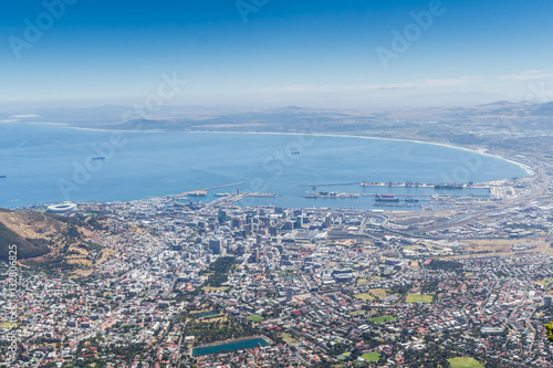 View of Table Bay and city of Cape Town from top of Table Mountain