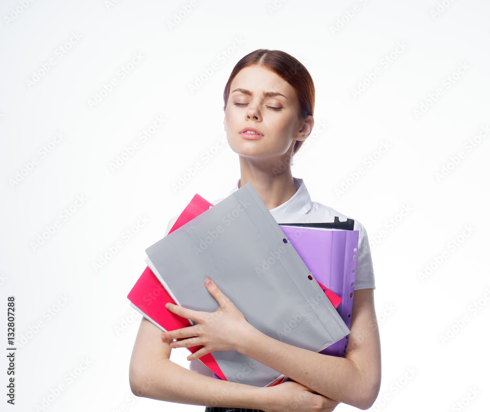 girl with documents,woman with papers, white background, business girl with documents,woman with papers, white background, business
