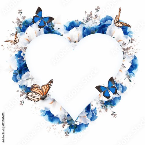 Fototapeta Naklejka Na Ścianę i Meble -  Amazing butterfly fairy of flowers, hydrangeas and iris.