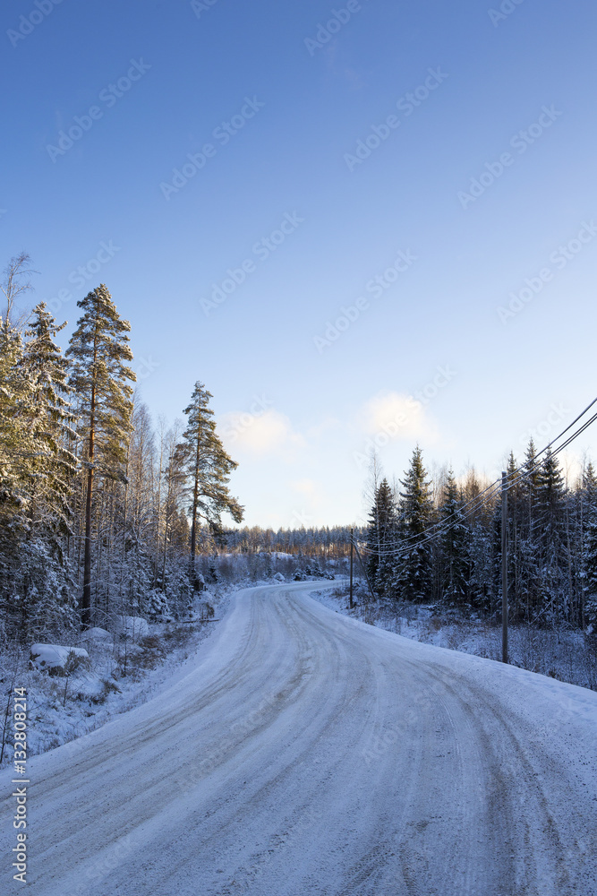 Fototapeta premium Winter road in the country side.