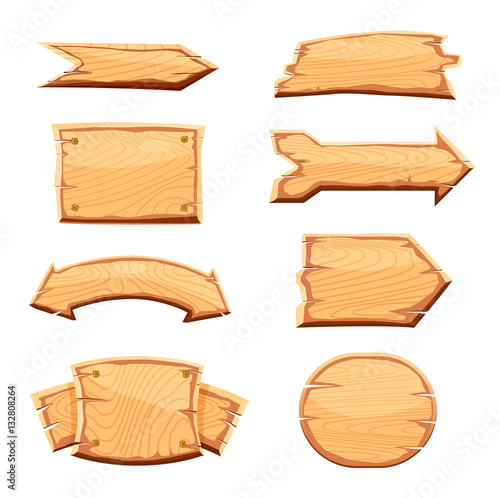 Fototapeta Naklejka Na Ścianę i Meble -  Wooden label set isolated on white background vector illustration. Various shapes wooden sign board for sale, price, discount sticker, banner, badge. Realistic wooden label retro style collection