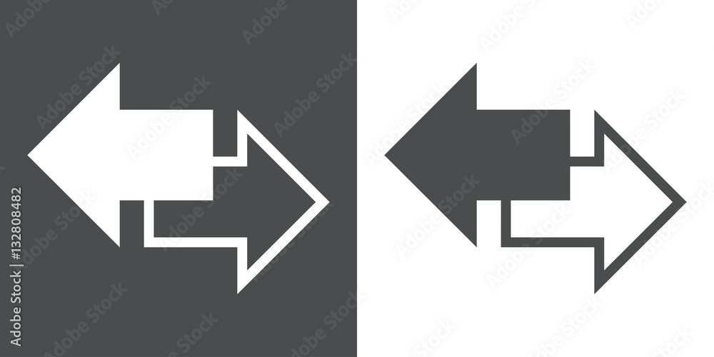 Icono plano doble sentido gris y blanco Icono plano doble sentido gris y blanco