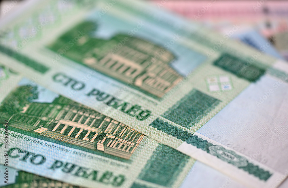 Belarusian banknotes in a hundred rubles close up