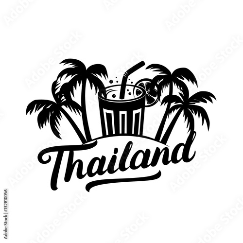 Thailand travel illustration with hand written lettering for label, badge, tee print.