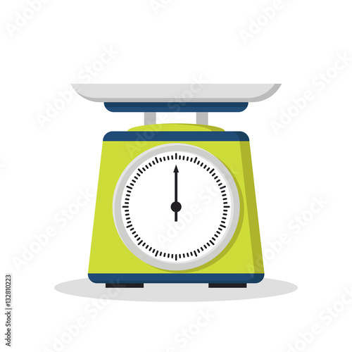 Flat store weigher. Mechanical scales for shop. Business sale objects. Measurement of grocery products. Isolated on white vector illustration.