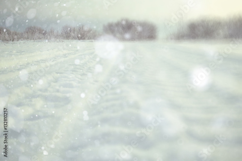 Winter background blurred snow field landscape