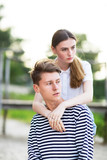 Close up portrait of attractive young couple  outdoors