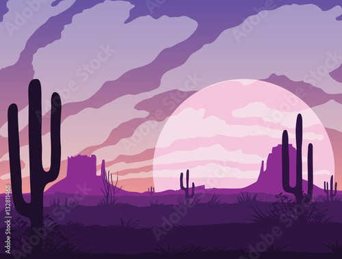 Background of landscape with desert and cactus.