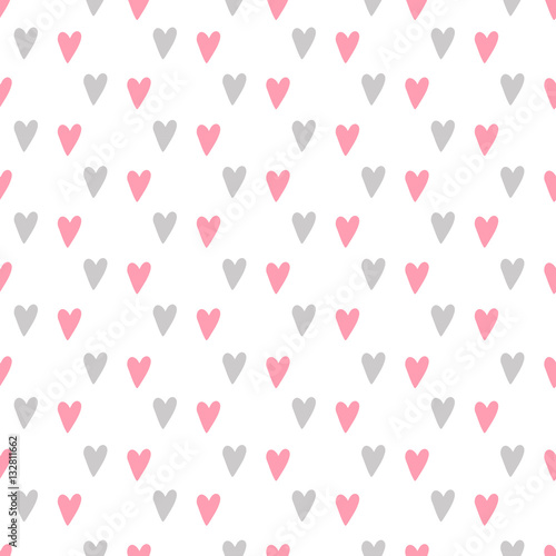 Hand drawn hearts seamless pattern. Pink and gray colors. Cute Valentines day wrapping.