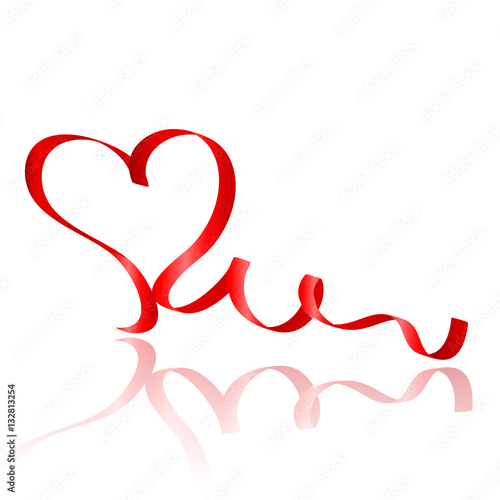 Red ribbon heart on white background vector