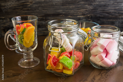 Fruit jelly and marshmallow. Delicious and beautiful dessert.