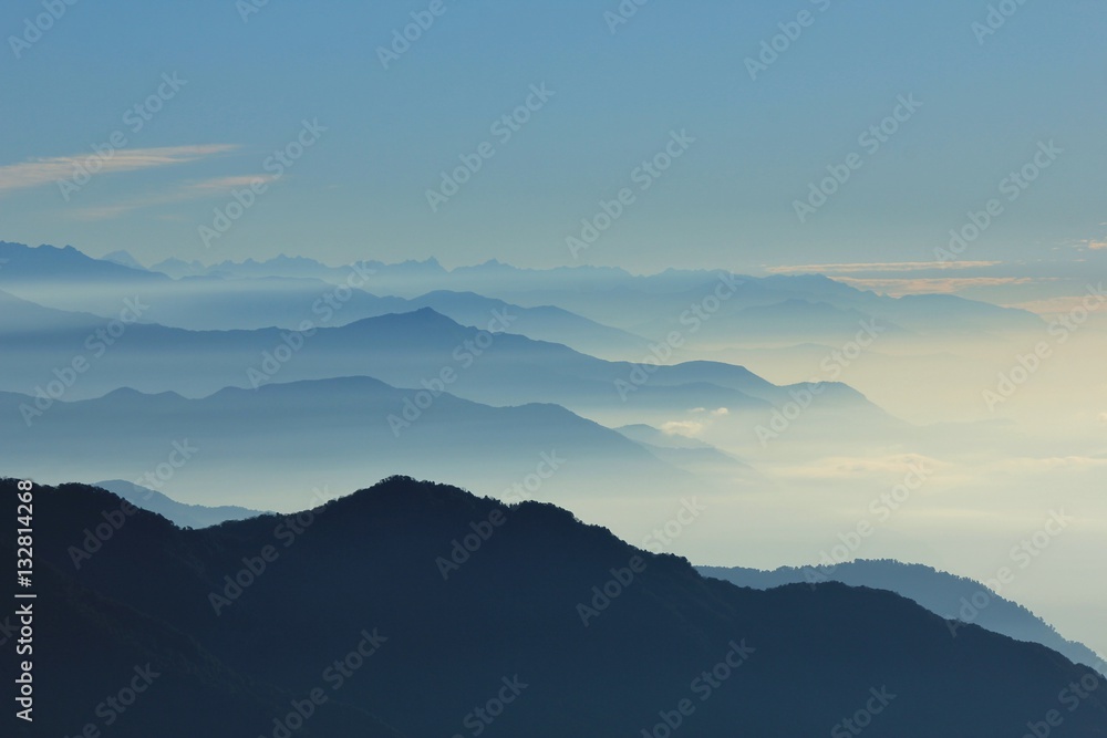 Blue mountain ranges in Nepal