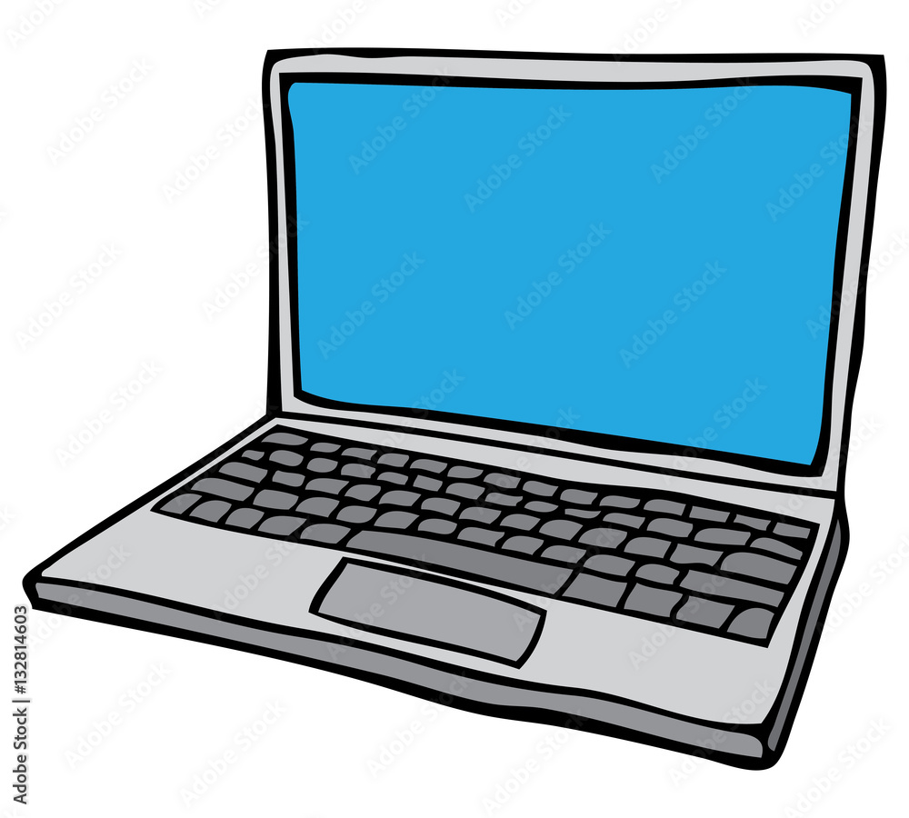 Grey Open laptop computer with blank blue screen. Sketchy vector illustration Grey Open laptop computer with blank blue screen. Sketchy vector illustration