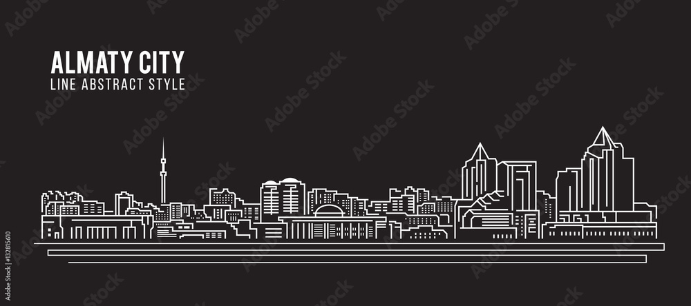 Cityscape Building Line art Vector Illustration design - Almaty city