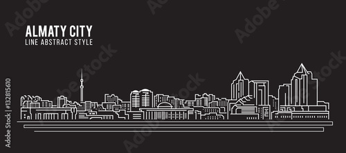 Cityscape Building Line art Vector Illustration design - Almaty city