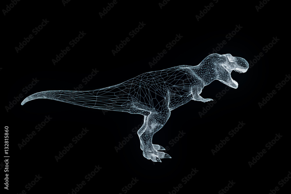 Dinosaur TRex in Hologram Wireframe Style. Nice 3D Rendering
