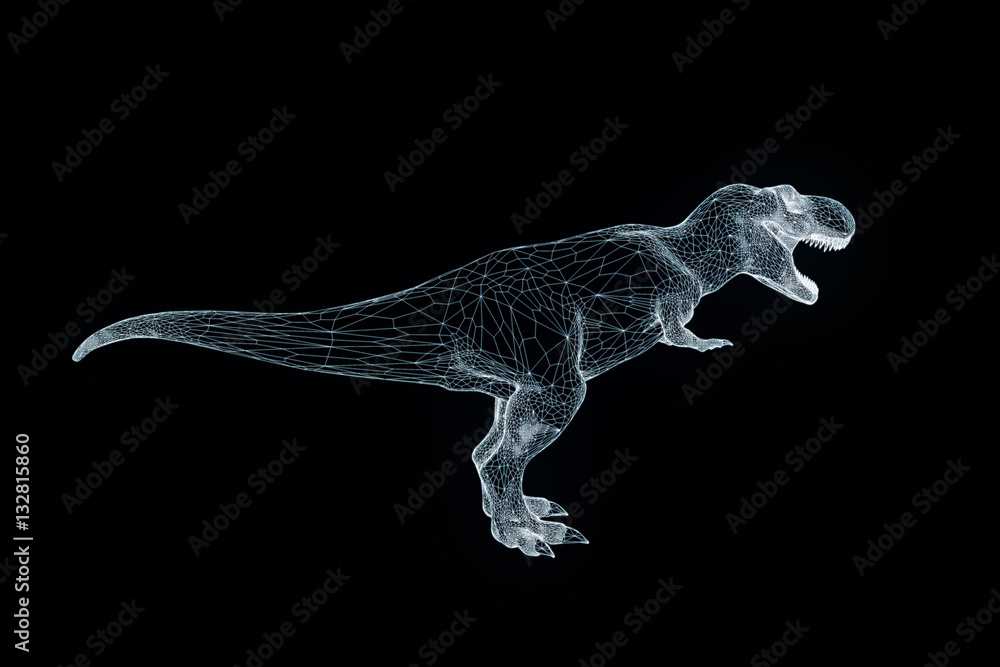 Obraz premium Dinosaur TRex in Hologram Wireframe Style. Nice 3D Rendering 