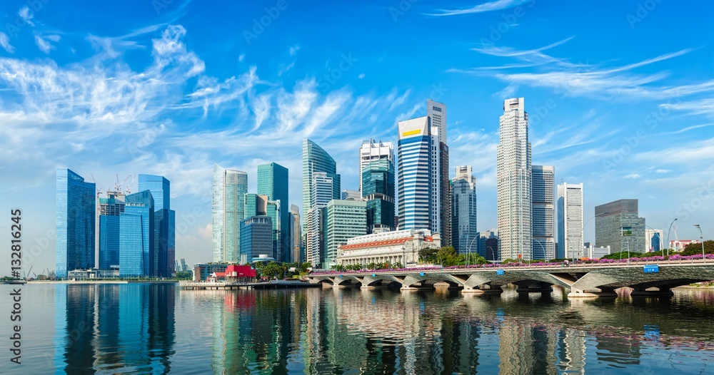 Naklejka premium Singapur panoramę nad zatoką Marina Bay