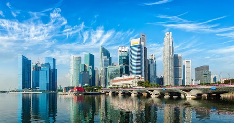 Fotobehang Singapore Singapore skyline boven Marina Bay  © Dmitry Rukhlenko