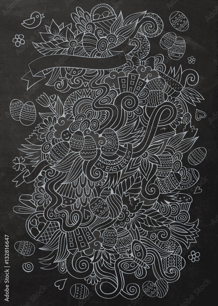 Cartoon chalkboard doodles on the subject of Easter