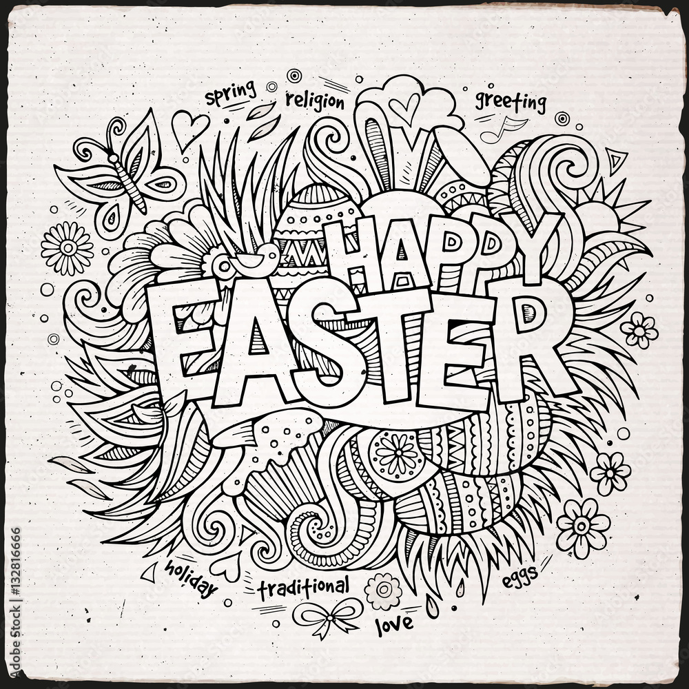 Easter hand lettering and doodles elements