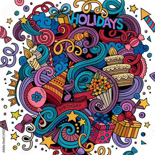 Cartoon hand-drawn doodles holidays illustration © balabolka