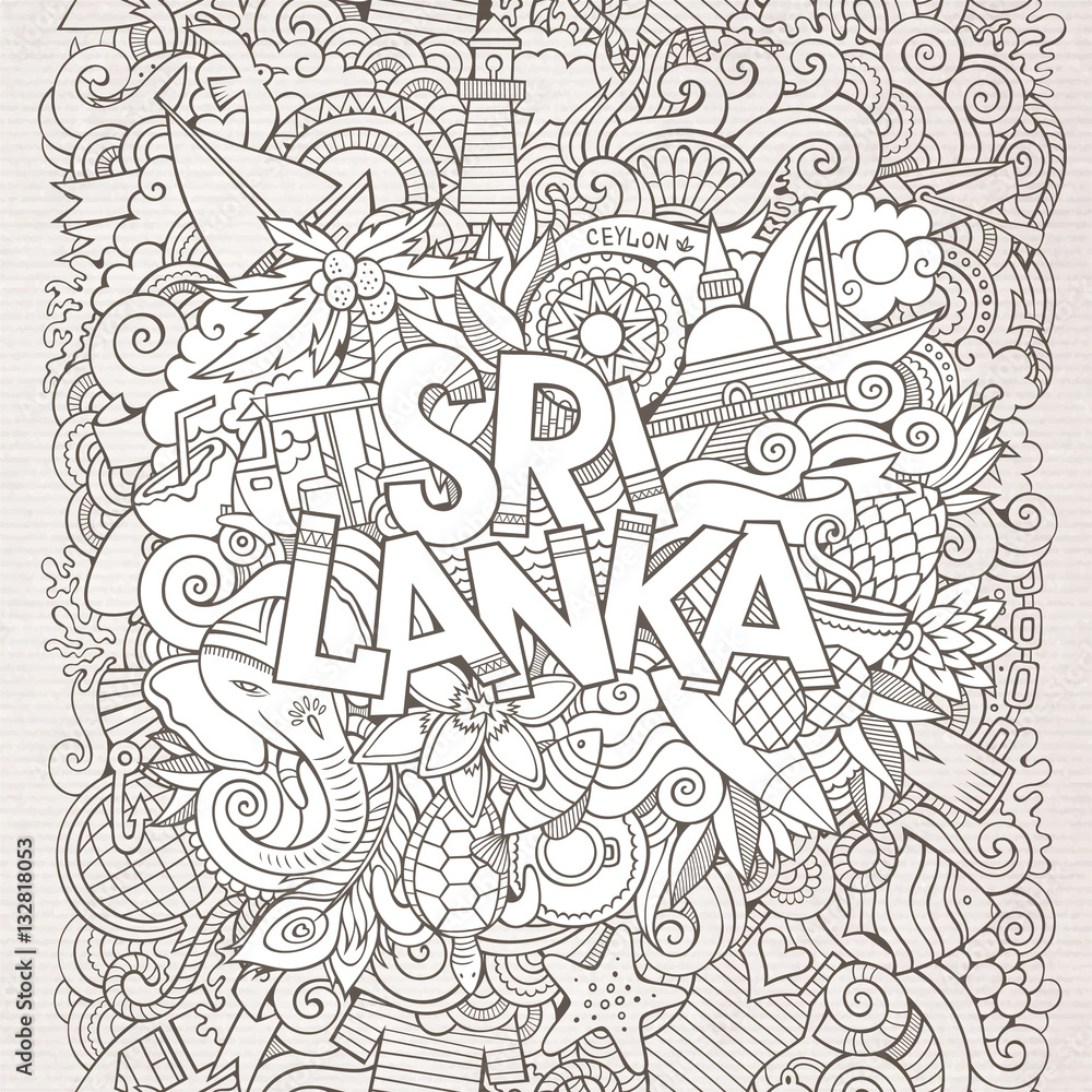 Sri Lanka country hand lettering and doodles elements