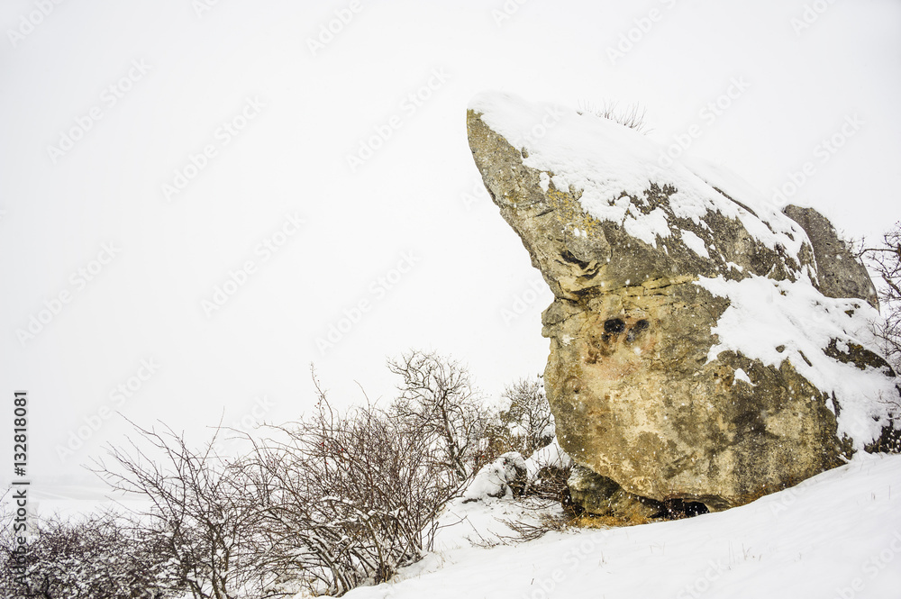 Fototapeta premium Felsen namens Hölzlstein bei Oggau im Winter