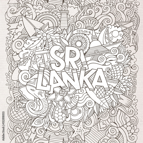 Sri Lanka country hand lettering and doodles elements