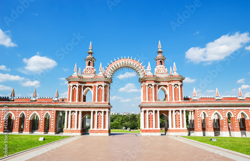 Moscow, Russia. Arch gallery - decorative building in Tsaritsyno park