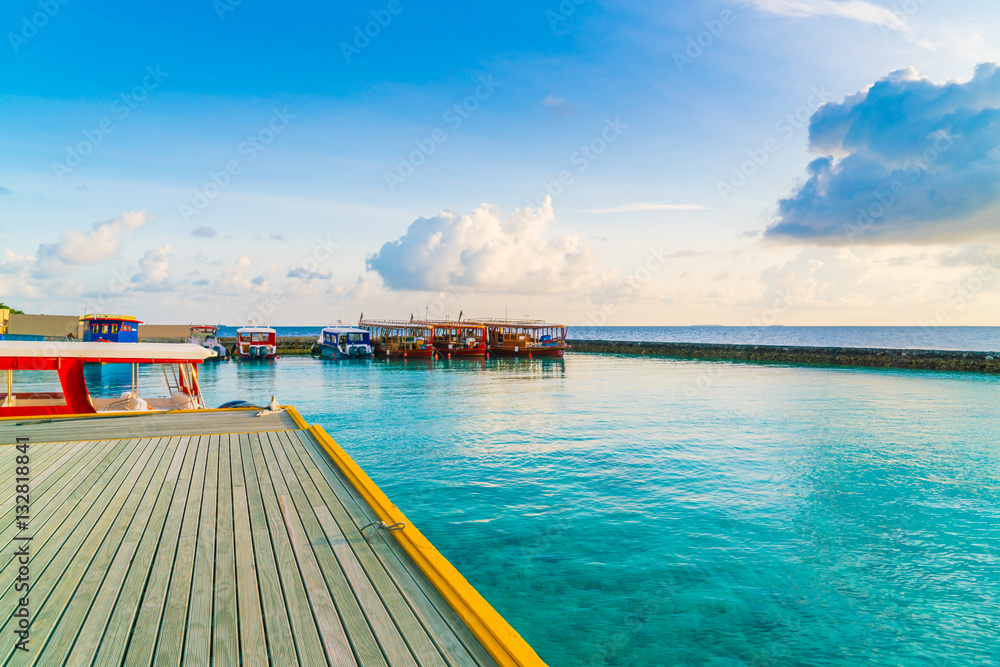 Harbour  in tropical Maldives island  .