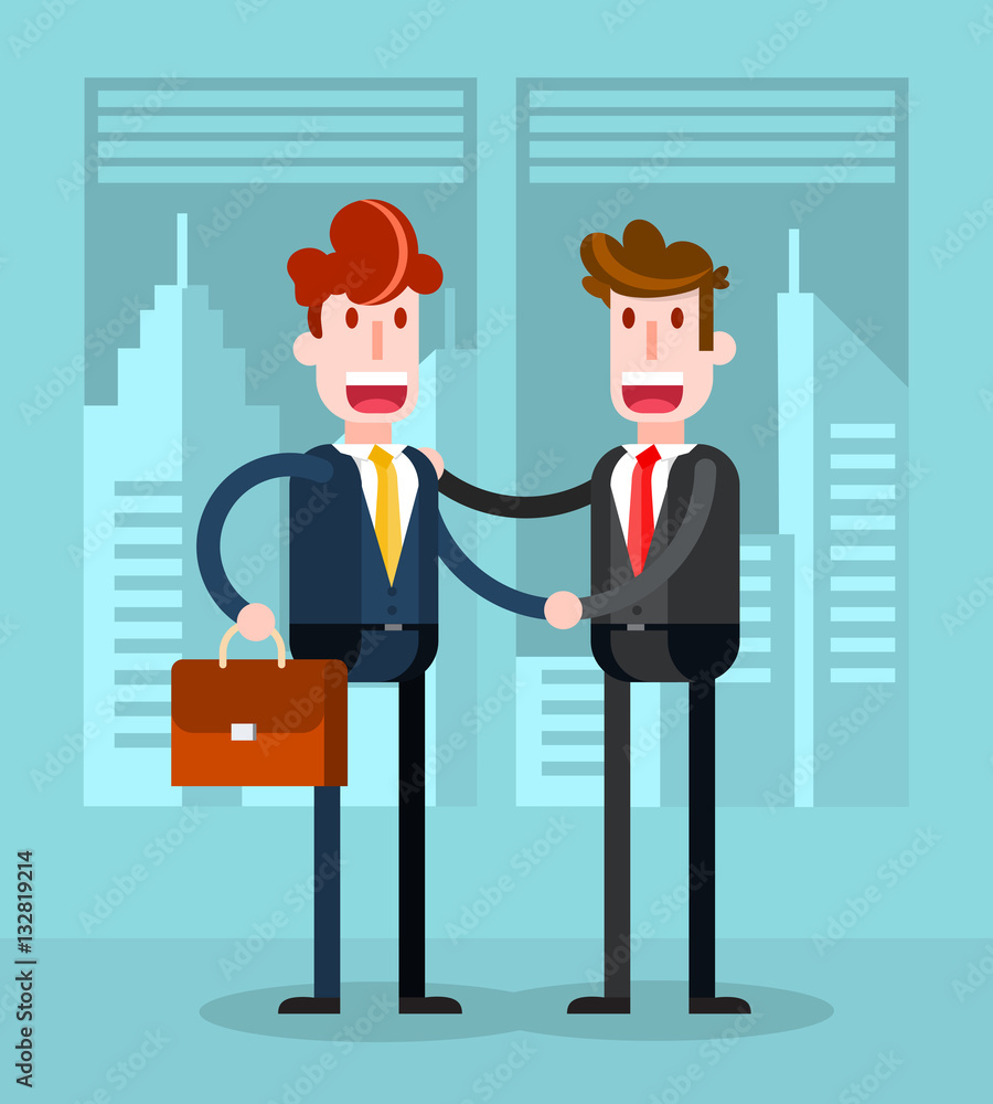 Flat Businessmen Shaking Hands in the Office. Isolated Flat Vector Illustration. Flat Businessmen Shaking Hands in the Office. Isolated Flat Vector Illustration.