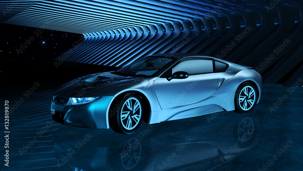 Obraz premium Elektroauto in futuristischer Umgebung