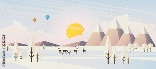 Flat illustration of winter landscape, Vector Design,