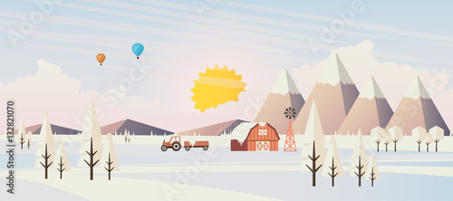 Flat illustration of winter landscape, Vector Design,