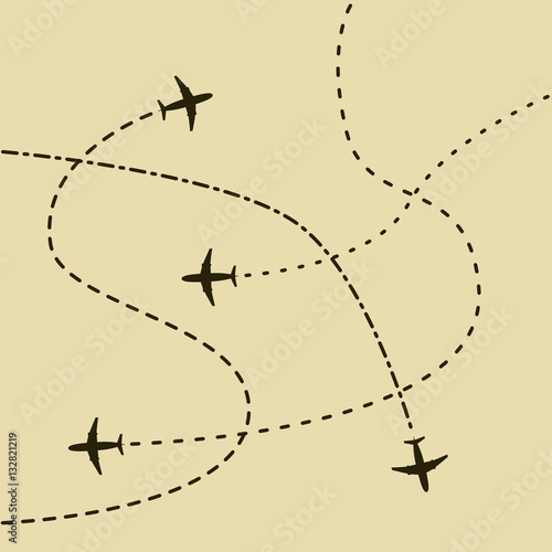 Airplane routes concept background. Vector illustration in retro - vintage style.