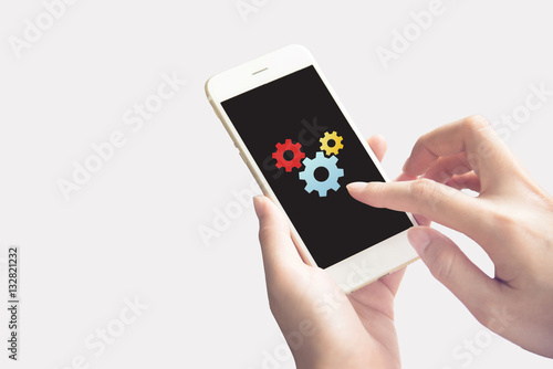 hand holding using mobile phone.girl using smart phone.