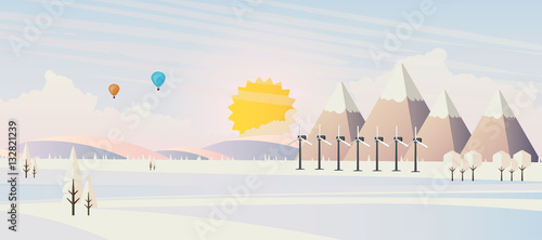 Flat illustration of winter landscape, Vector Design,