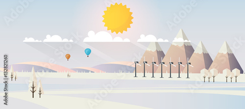 Flat illustration of winter landscape, Vector Design,
