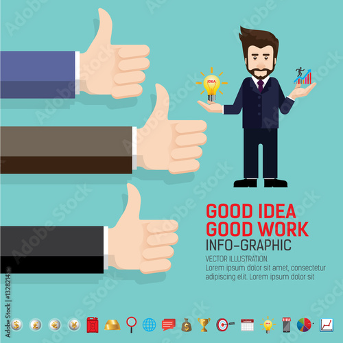 Like icon. Businessman hand thumbs up concept on green background. Use for business, marketing, creative, web design and graphics. Vector, Background. Graphic inspire to drive your business project